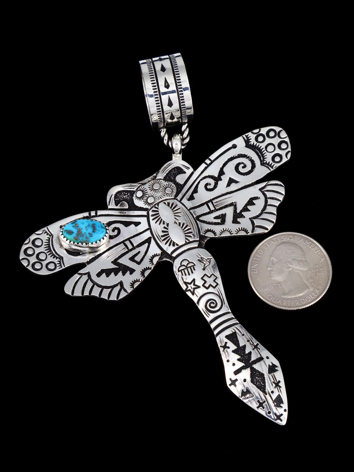 Native American Sterling Silver Turquoise Dragonfly Pendant - PuebloDirect.com