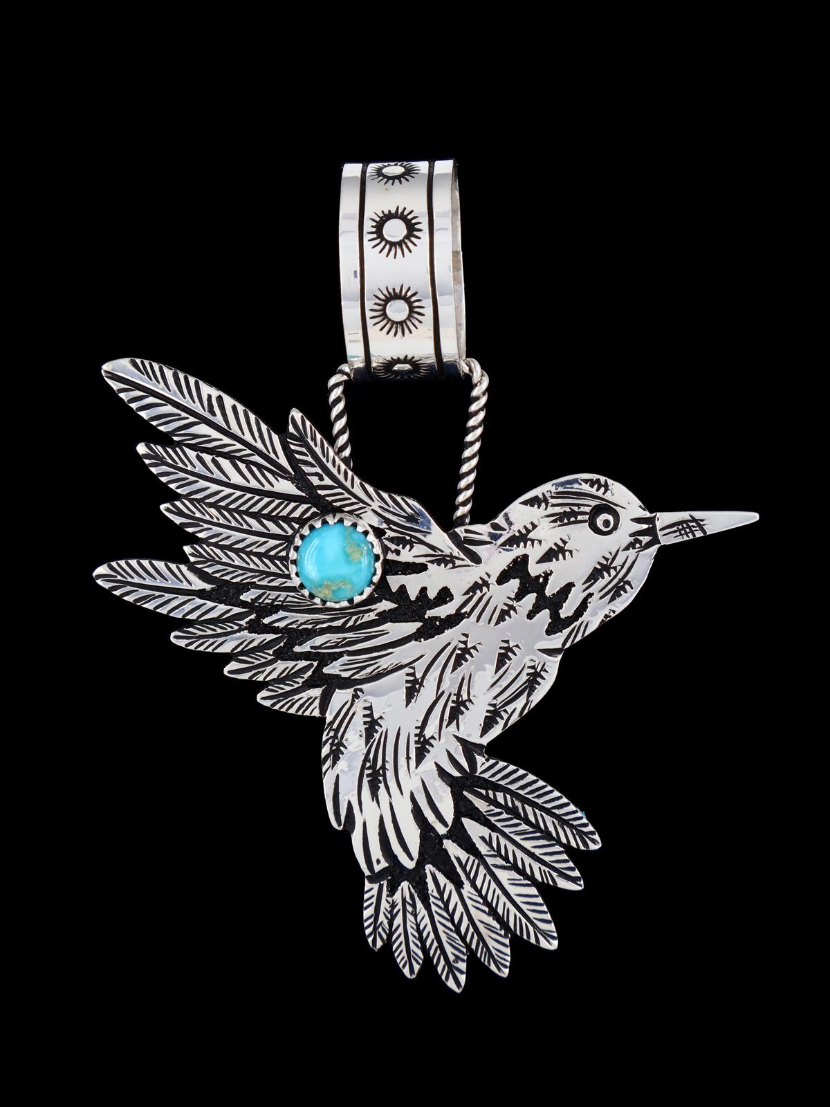 Native American Sterling Silver Turquoise Hummingbird Pendant