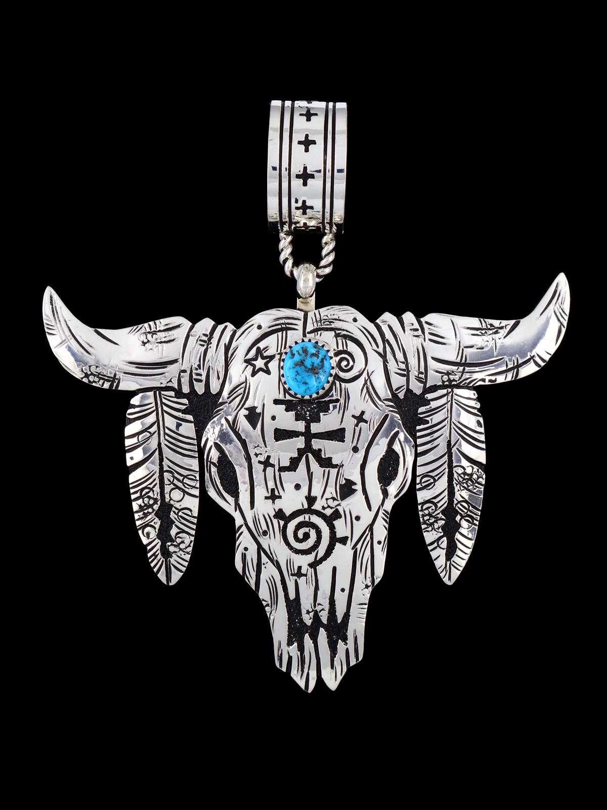 Native American Sterling Silver Overlay Skull Pendant