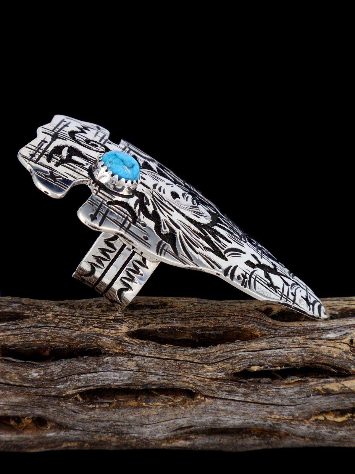 Adjustable Sterling Silver Overlay Turquoise Arrowhead Ring - PuebloDirect.com