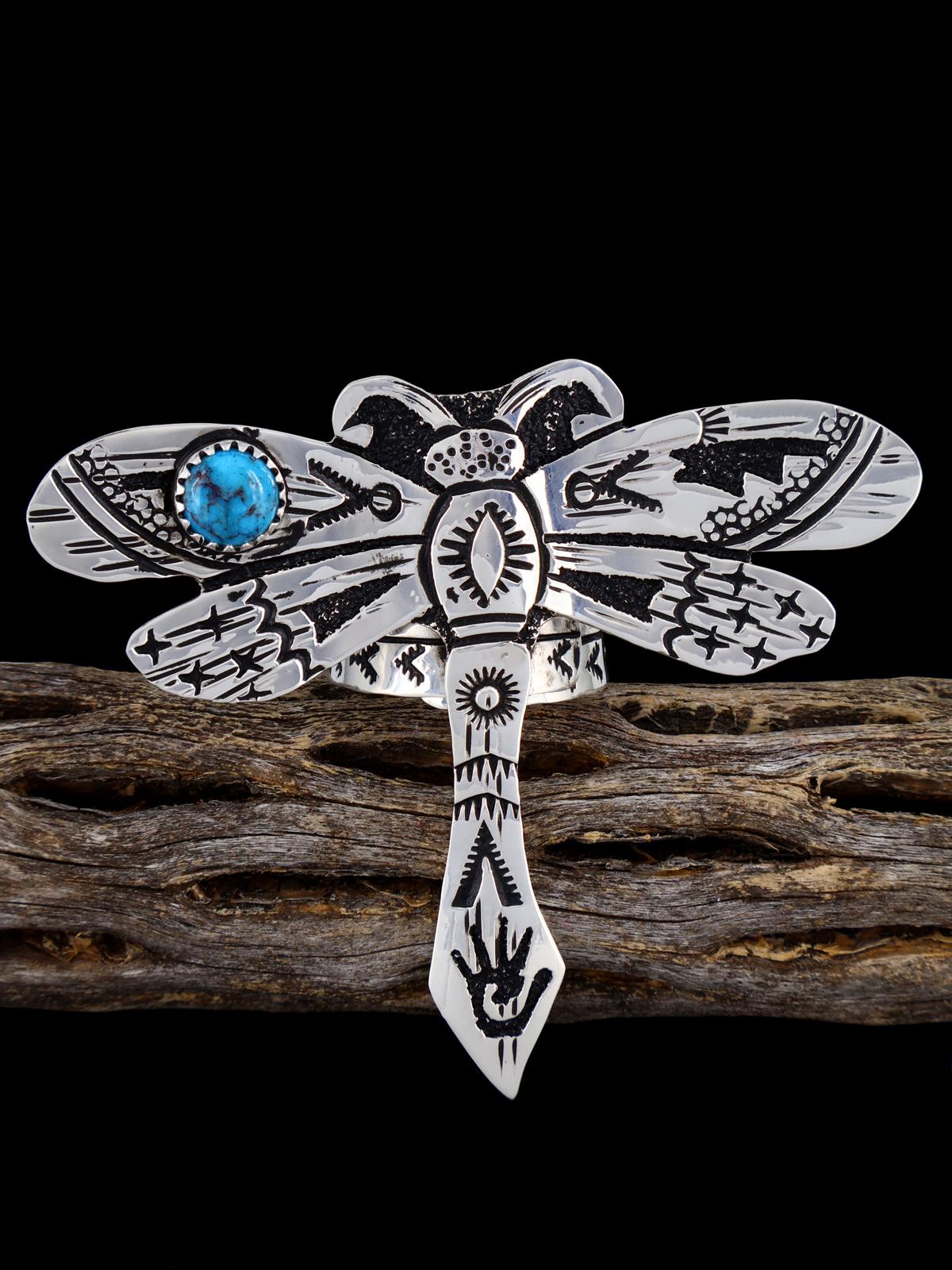 Adjustable Sterling Silver Overlay Turquoise Dragonfly Ring - PuebloDirect.com