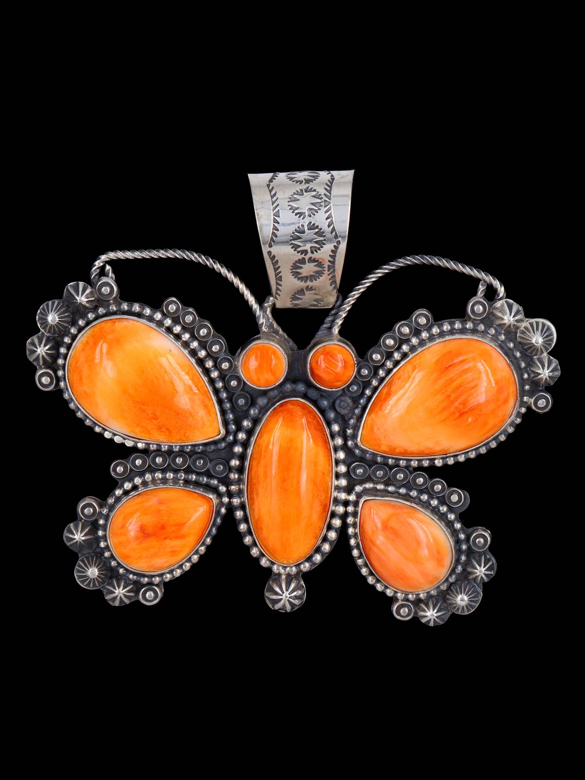 Native American Jewelry Orange Spiny Oyster Butterfly Pendant - PuebloDirect.com