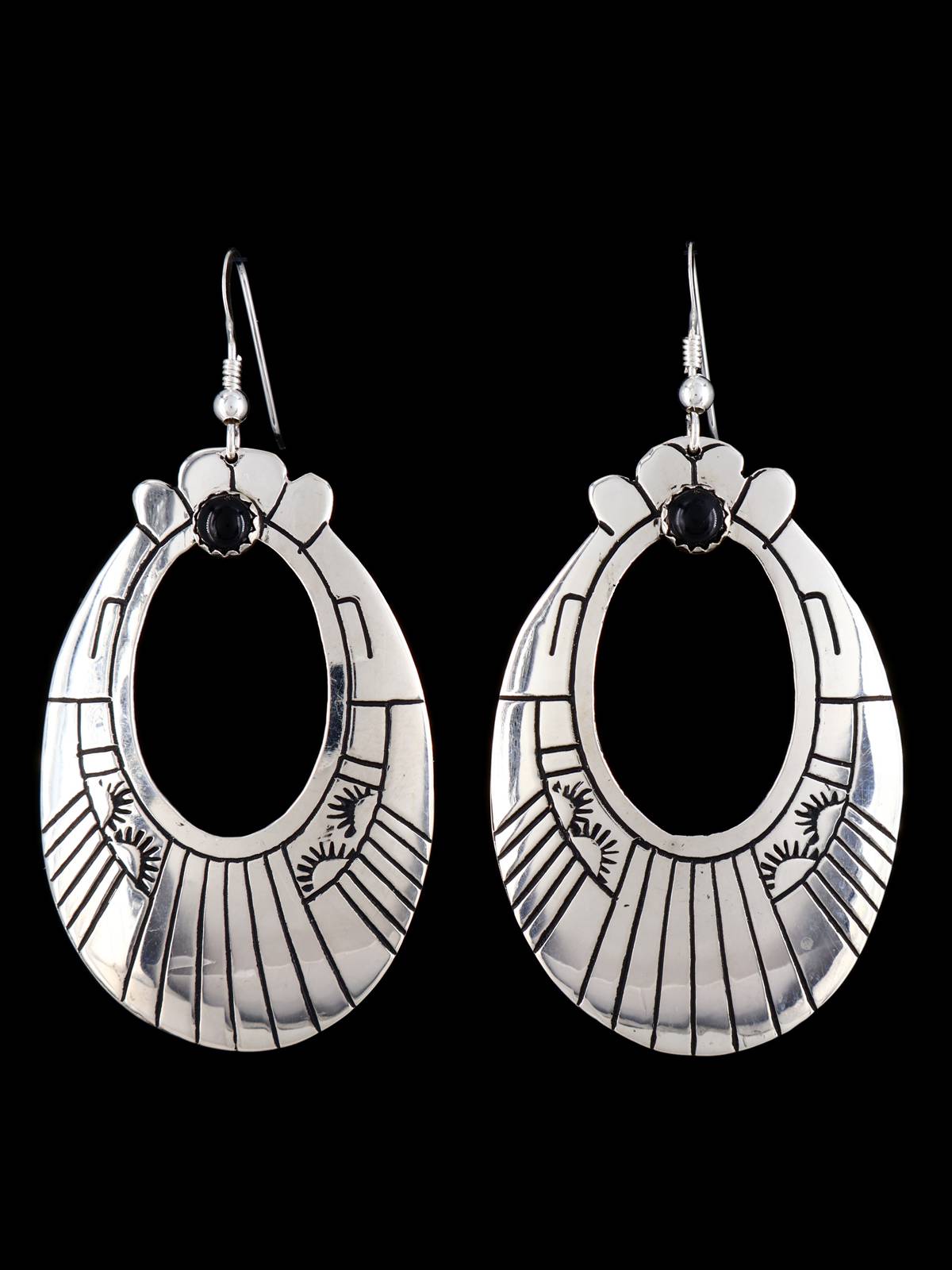 Navajo Sterling Silver and Onyx Overlay Earrings