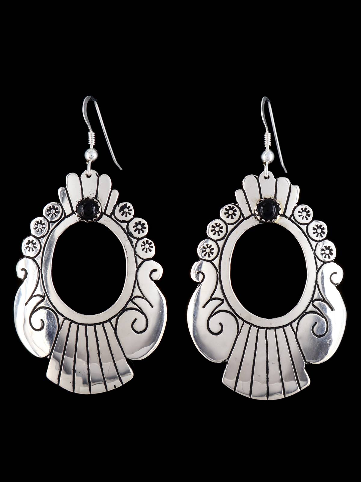 Navajo Sterling Silver and Onyx Overlay Earrings