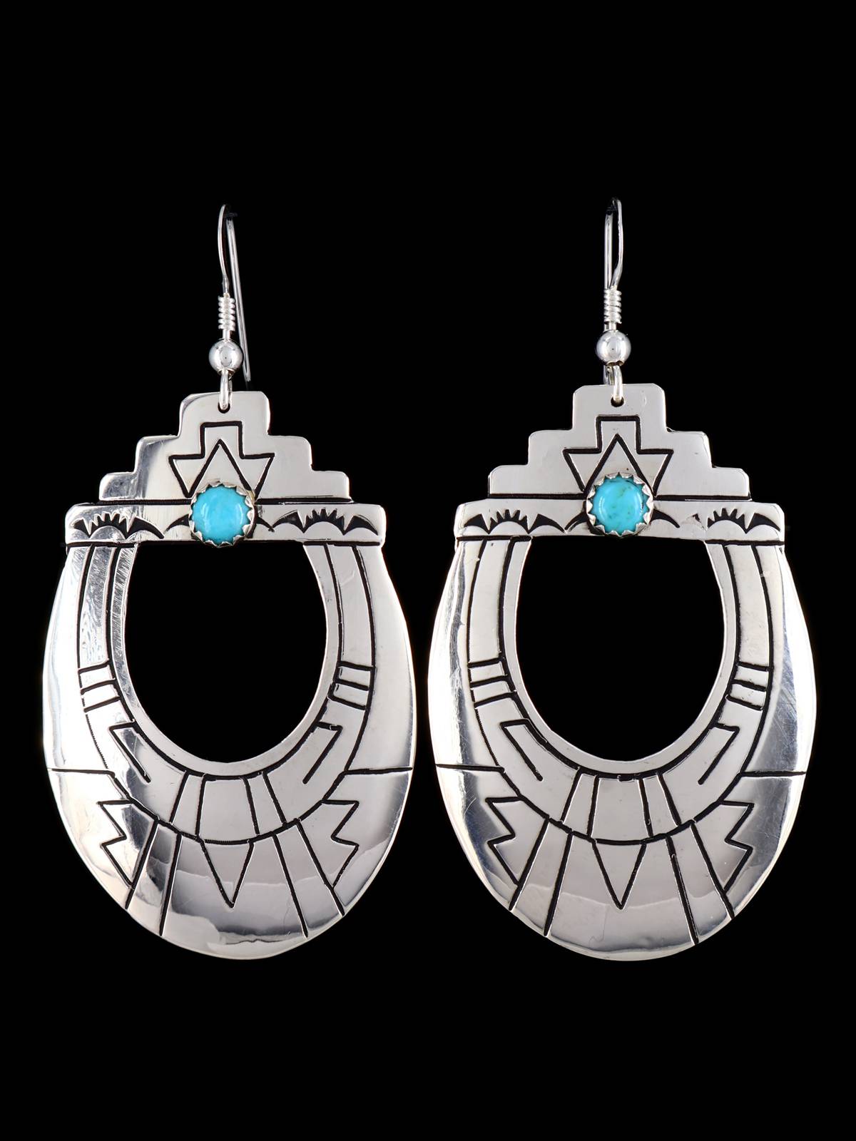 Navajo Sterling Silver and Turquoise Overlay Earrings