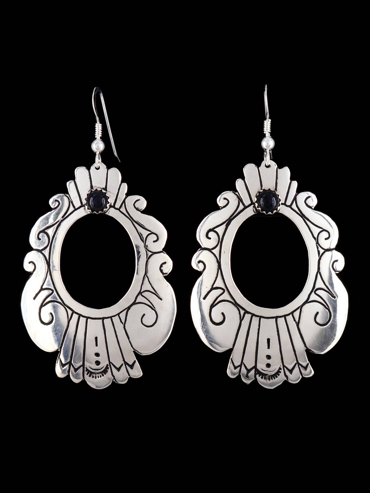 Navajo Sterling Silver and Onyx Overlay Earrings