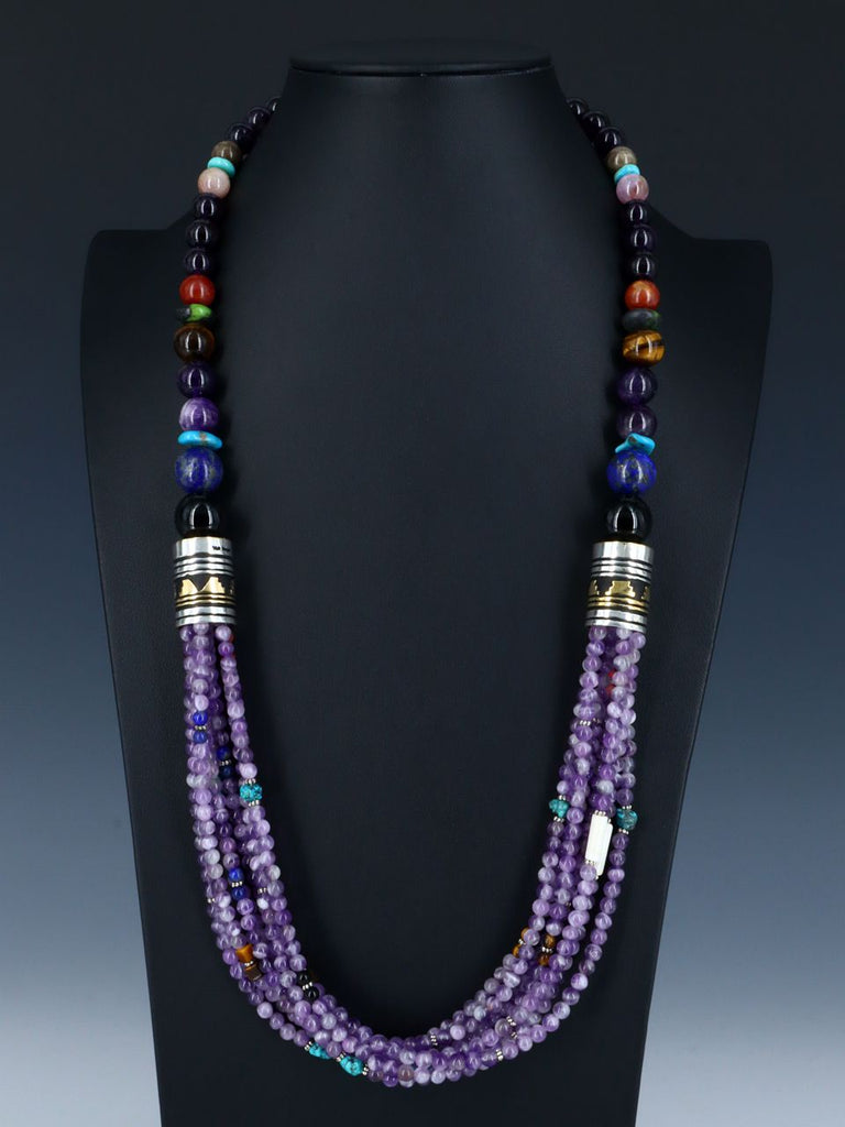 30" Navajo Amethyst and Turquoise Multi Strand Beaded Necklace - PuebloDirect.com