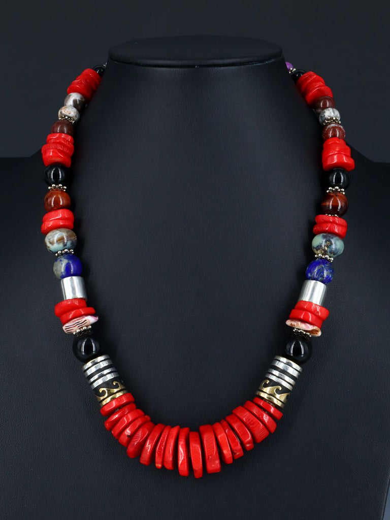Navajo 21" Dyed Bamboo Coral Large Single Strand Beaded Necklace - PuebloDirect.com