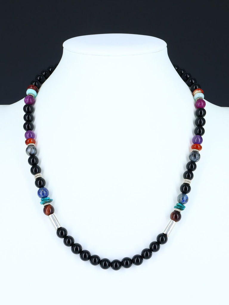 20" Navajo Single Strand Beaded Black Onyx Necklace - PuebloDirect.com