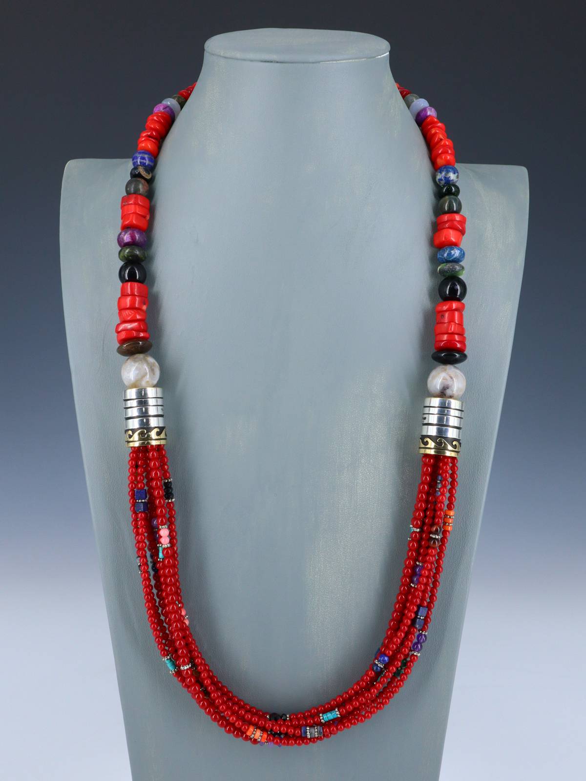 30" Navajo Dyed Bamboo Coral Multi Strand Beaded Necklace - PuebloDirect.com