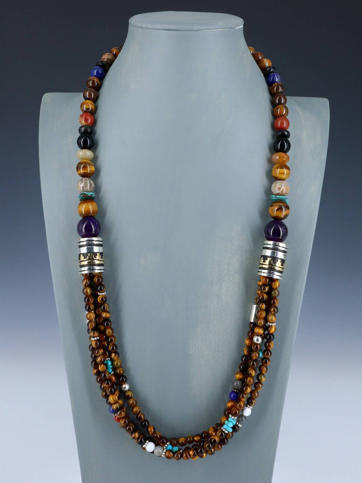 30" Navajo Tiger Eye Multi Strand Beaded Necklace - PuebloDirect.com