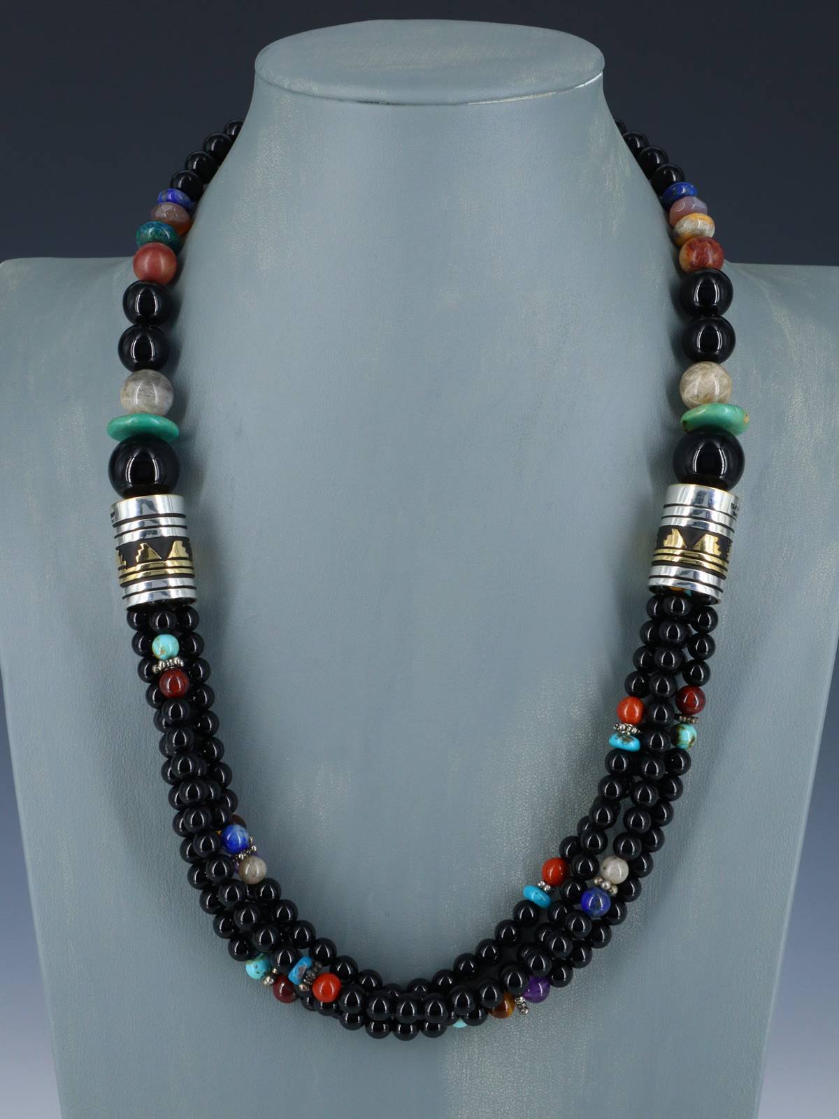 24" Navajo Black Onyx Multi Strand Beaded Necklace - PuebloDirect.com