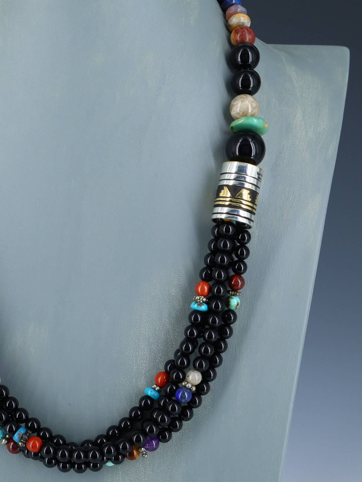 24" Navajo Black Onyx Multi Strand Beaded Necklace - PuebloDirect.com