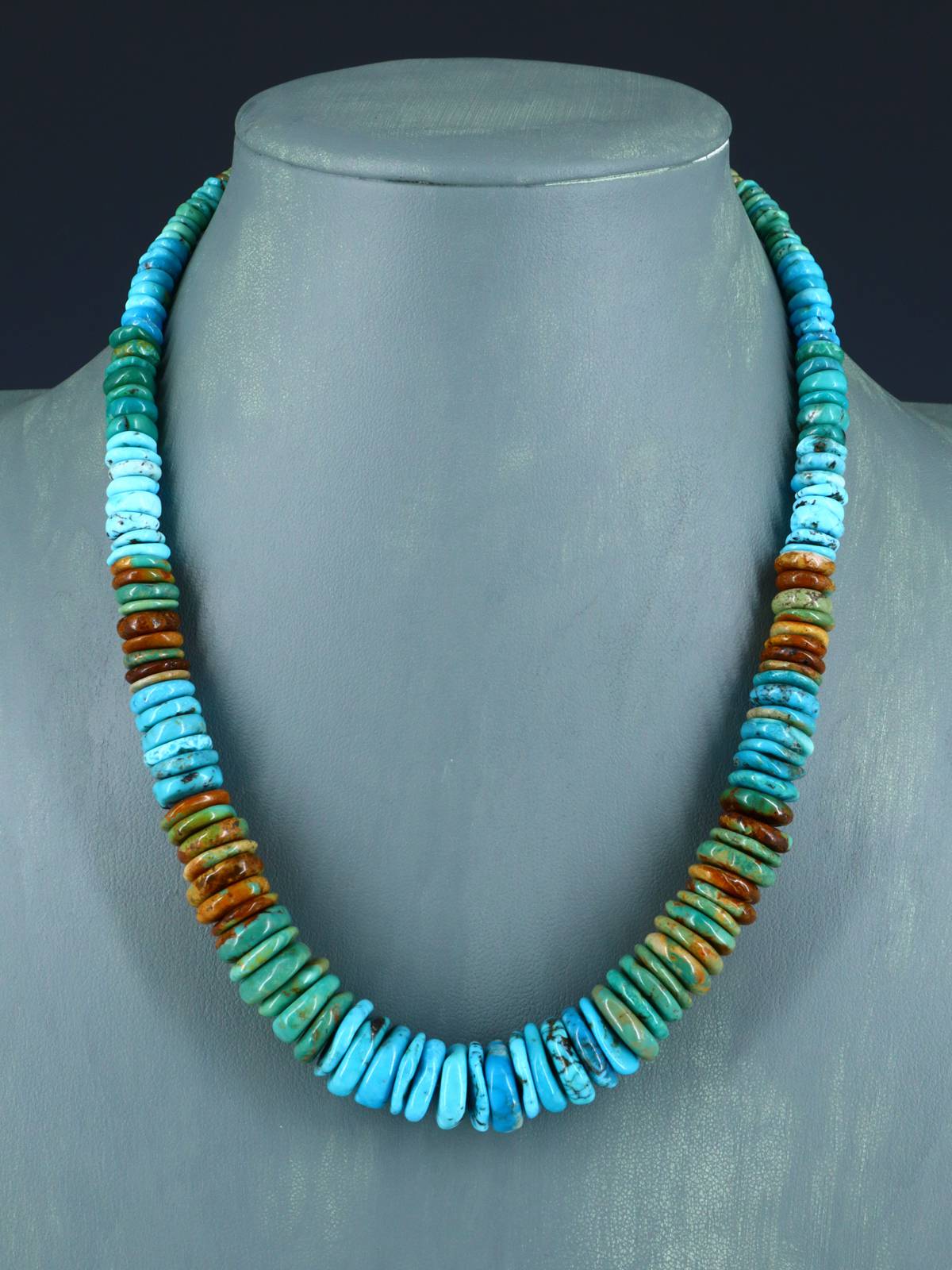 19" Single Strand Polychrome Graduated Turquoise Necklace - PuebloDirect.com