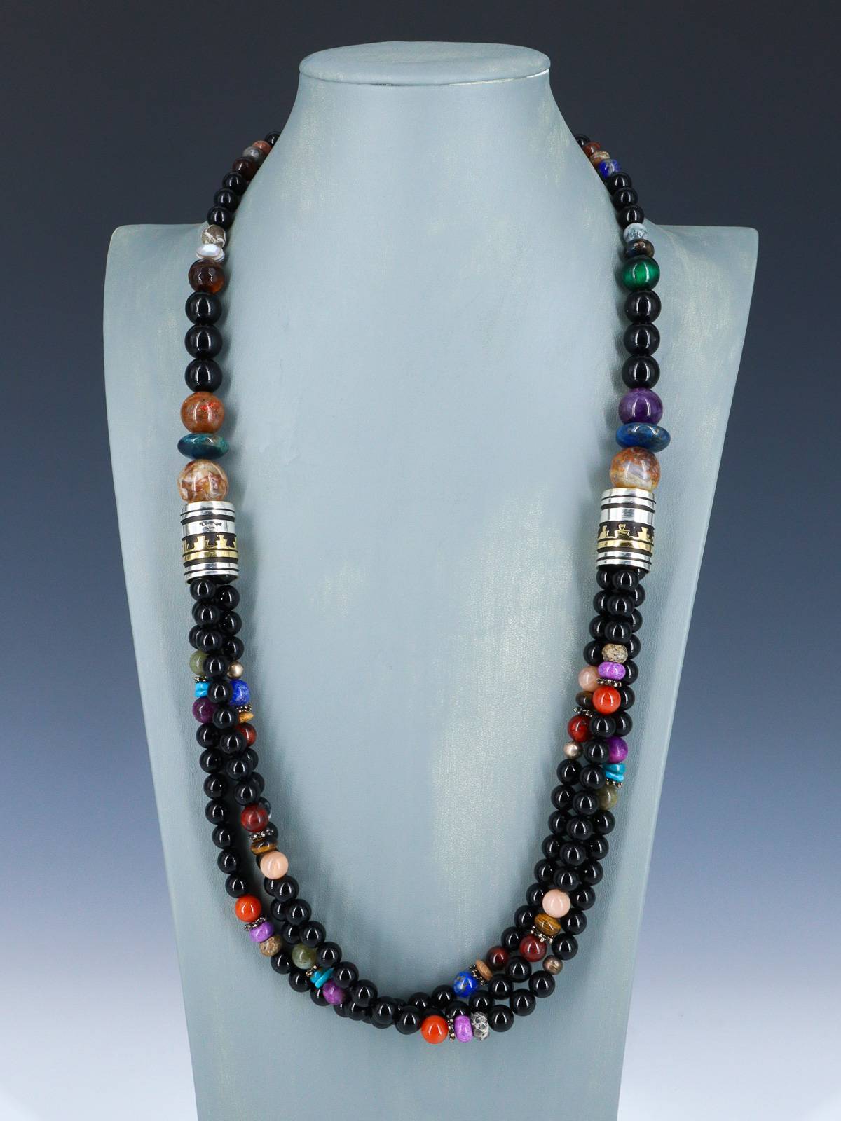 30" Navajo Black Marble Multi Strand Beaded Necklace - PuebloDirect.com
