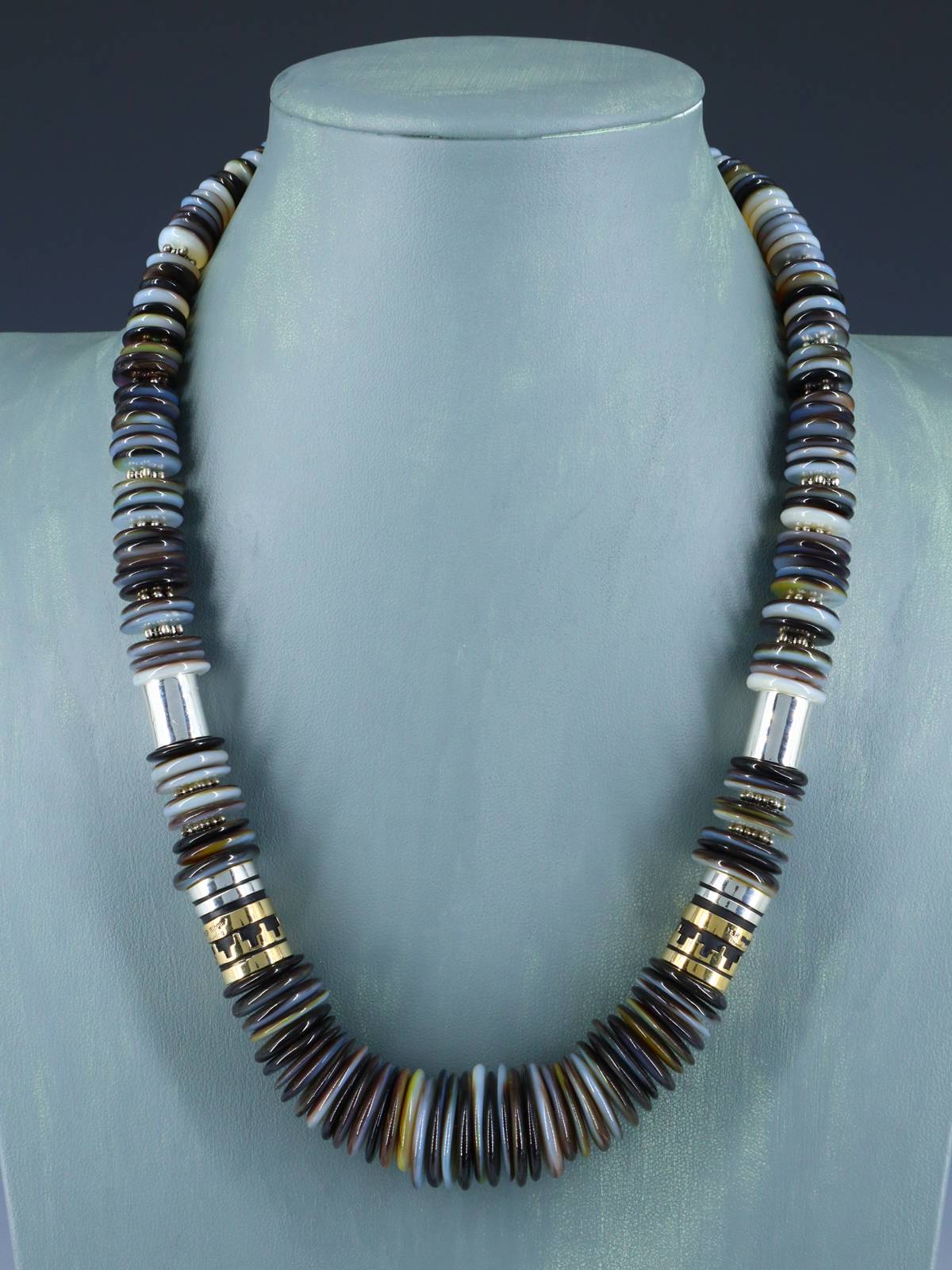 Navajo 21" Striped Agate Large Single Strand Heishi Beaded Necklace - PuebloDirect.com