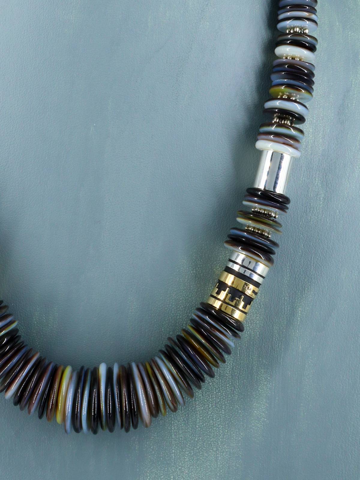 Navajo 21" Striped Agate Large Single Strand Heishi Beaded Necklace - PuebloDirect.com