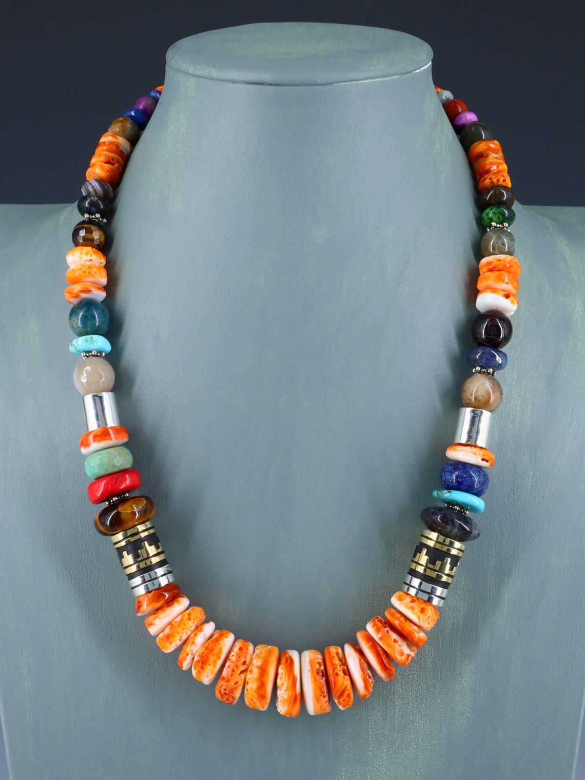 Navajo 21" Spiny Oyster Large Single Strand Beaded Necklace - PuebloDirect.com