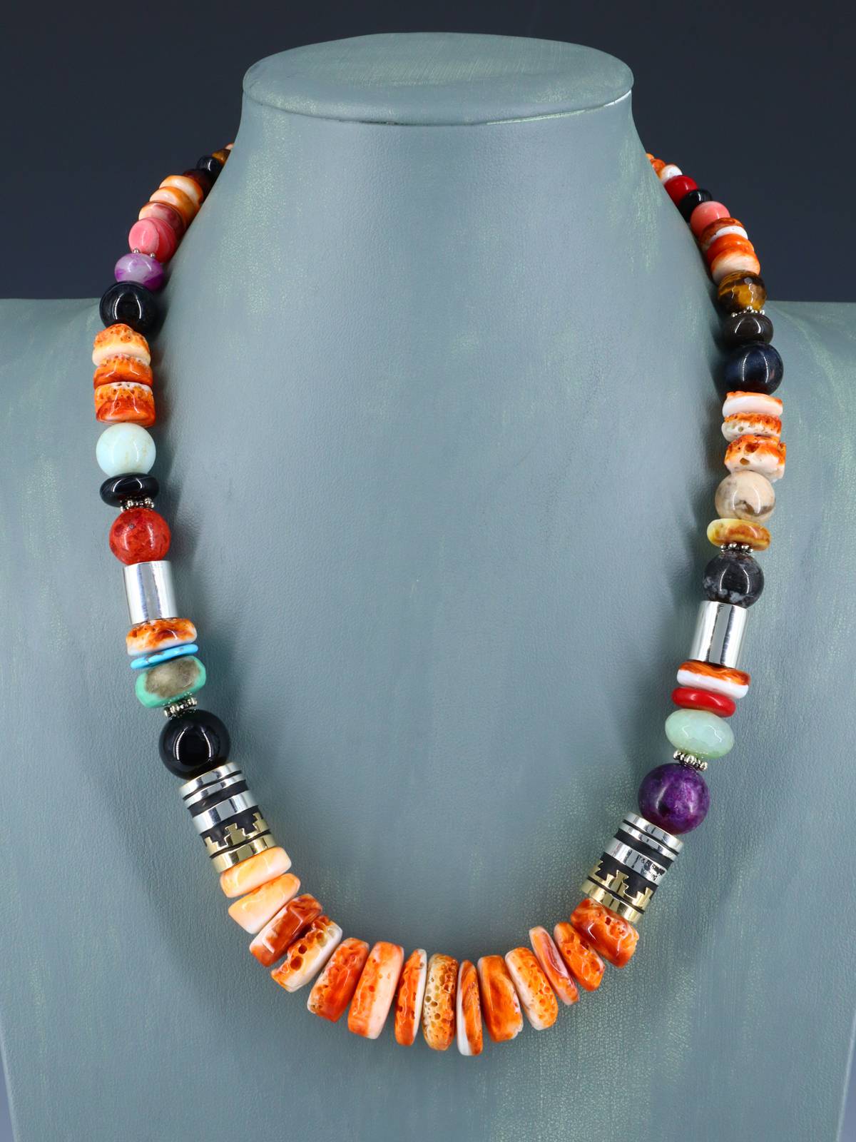 Navajo 21" Spiny Oyster Large Single Strand Beaded Necklace - PuebloDirect.com