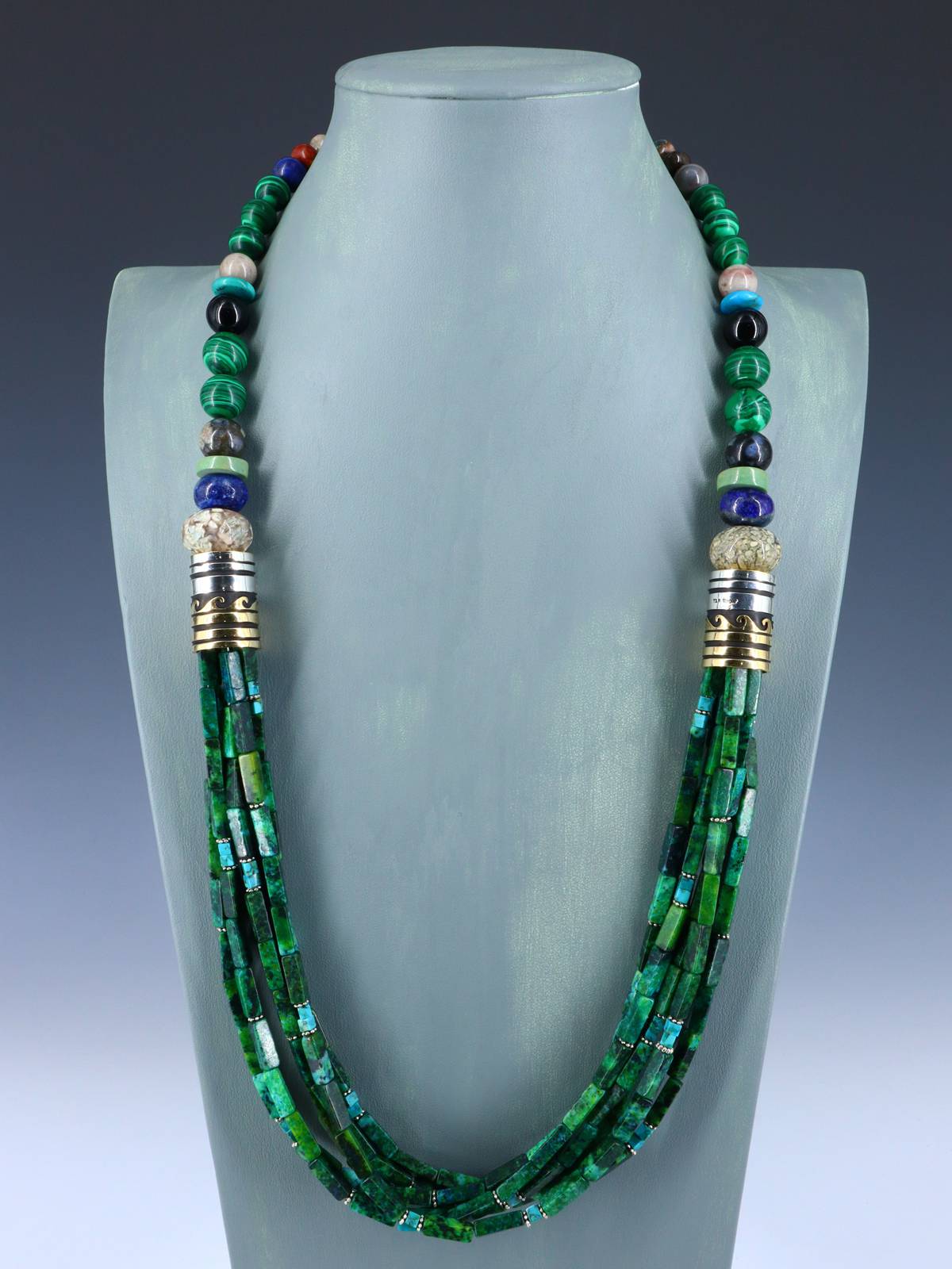 30" Navajo Malachite Multi Strand Beaded Necklace - PuebloDirect.com