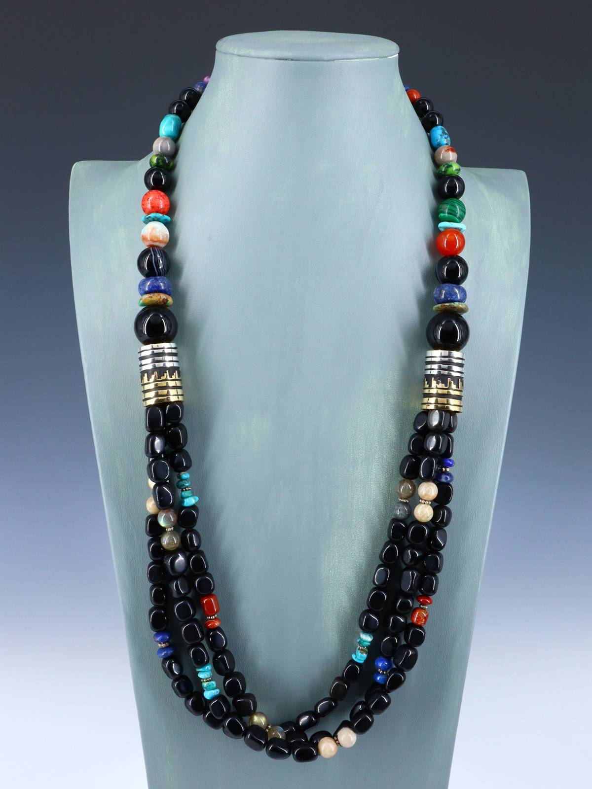 30" Navajo Onyx Multi Strand Beaded Necklace - PuebloDirect.com