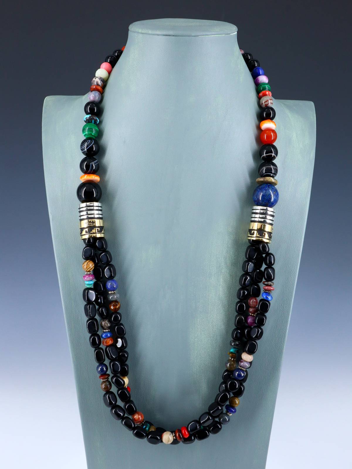 30" Navajo Onyx Multi Strand Beaded Necklace - PuebloDirect.com
