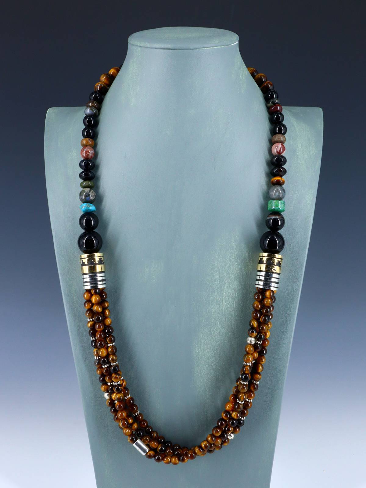 30" Navajo Tiger Eye Multi Strand Beaded Necklace - PuebloDirect.com