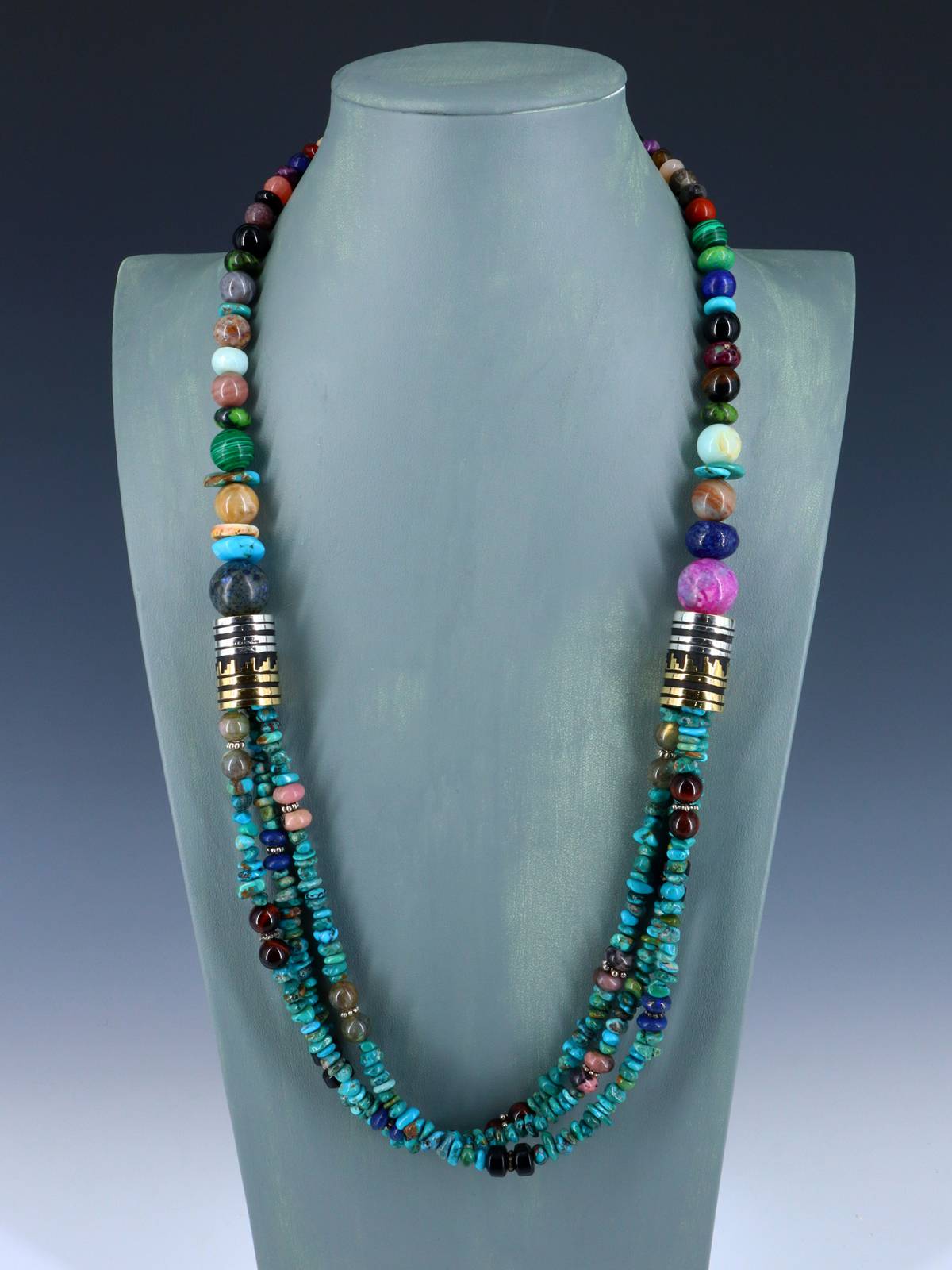 30" Navajo Turquoise Multi Strand Beaded Necklace - PuebloDirect.com