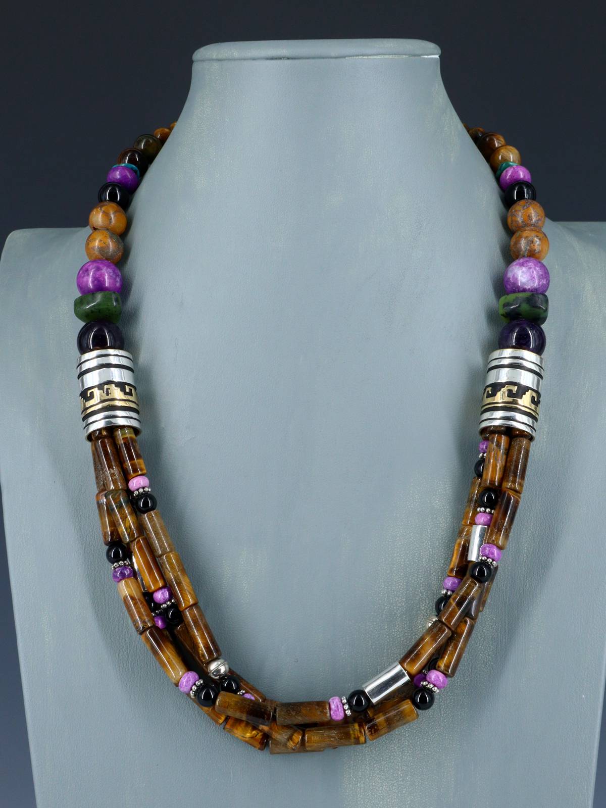 24" Navajo Tiger Eye Multi Strand Beaded Necklace - PuebloDirect.com