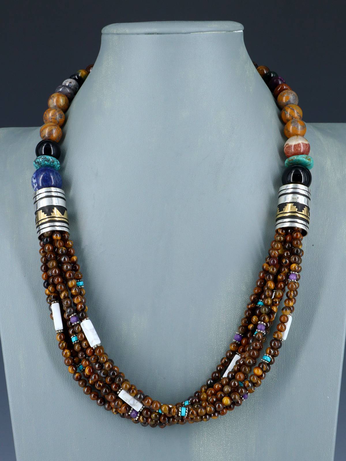 24" Navajo Tiger Eye Multi Strand Beaded Necklace - PuebloDirect.com