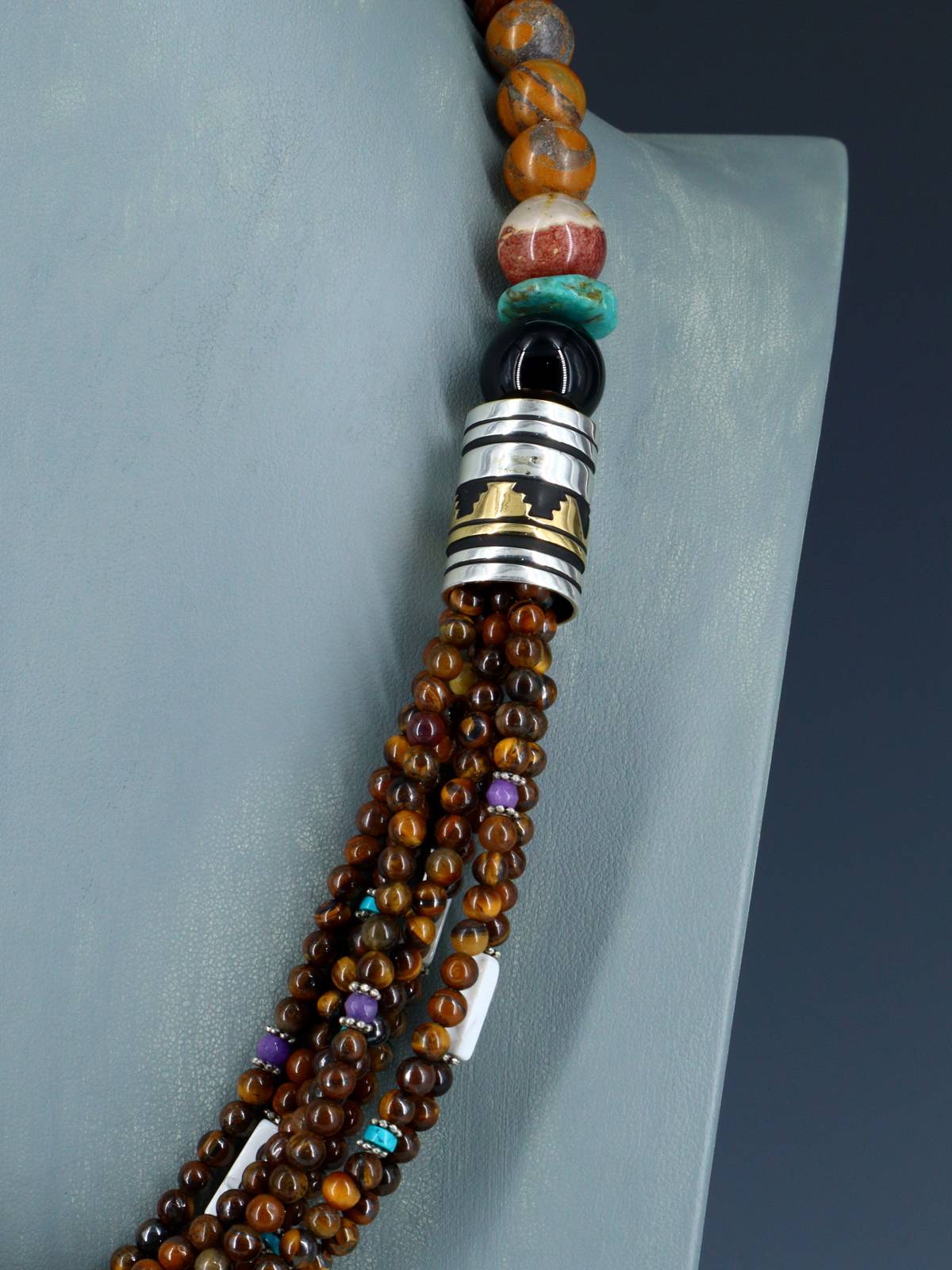 24" Navajo Tiger Eye Multi Strand Beaded Necklace - PuebloDirect.com