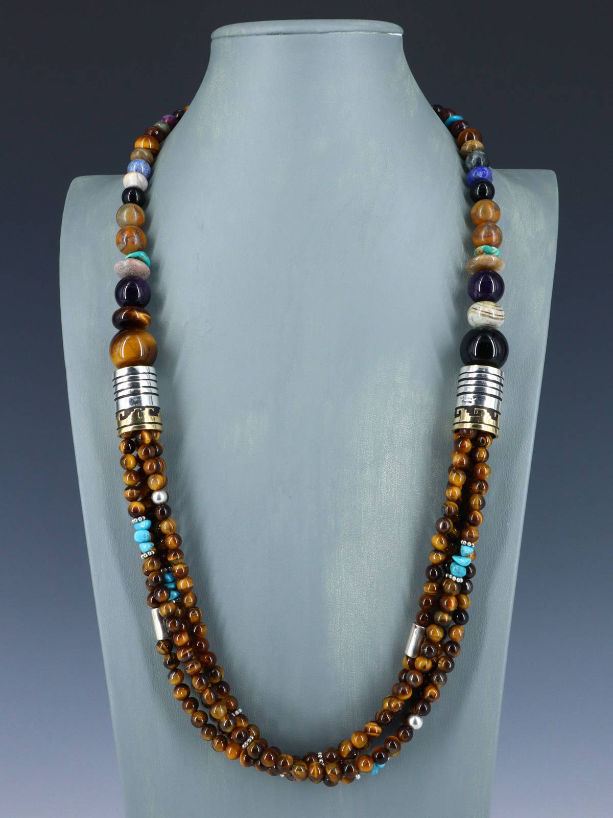 30" Navajo Tiger Eye Multi Strand Beaded Necklace - PuebloDirect.com