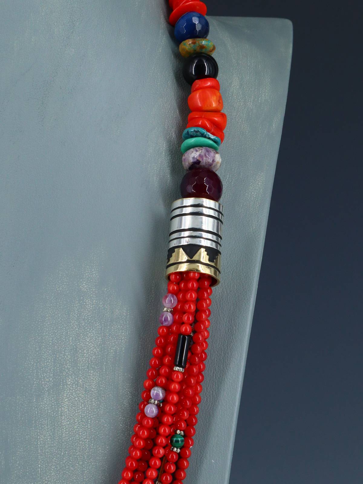 28" Navajo Bamboo Coral Multi Strand Beaded Necklace - PuebloDirect.com