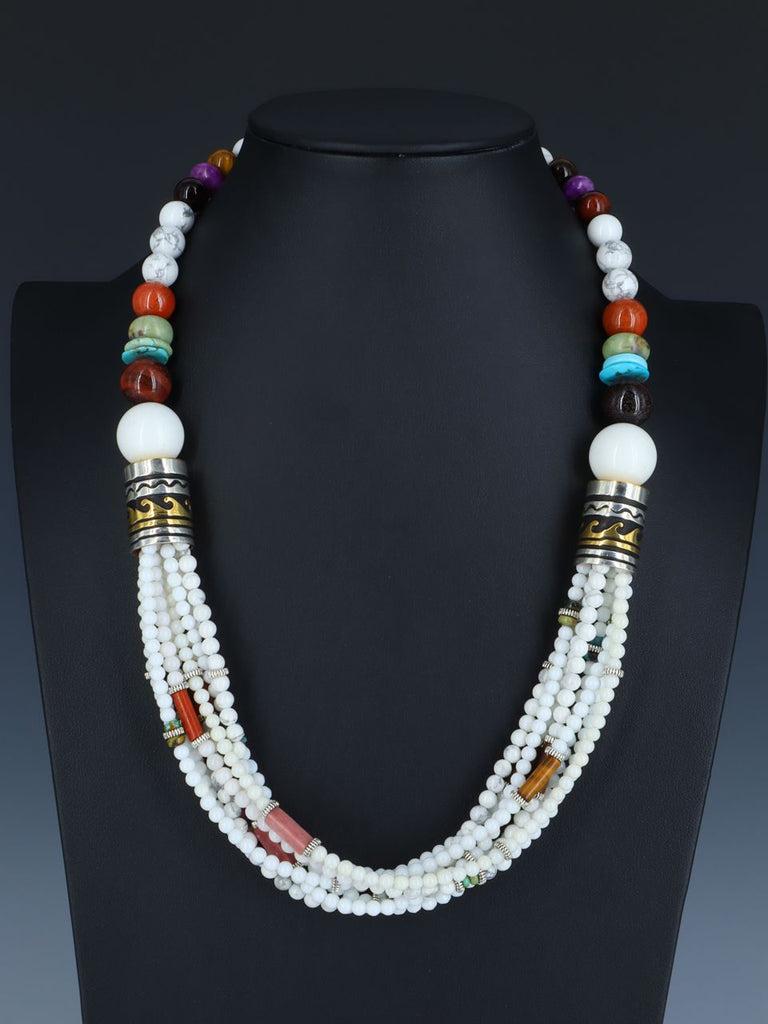 24" Navajo White Marble Multi Strand Beaded Necklace - PuebloDirect.com