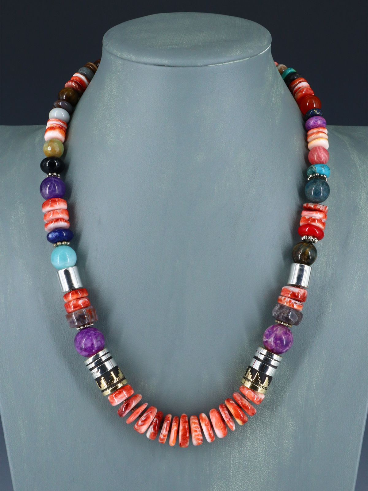 Navajo 21" Spiny Oyster Large Single Strand Beaded Necklace - PuebloDirect.com