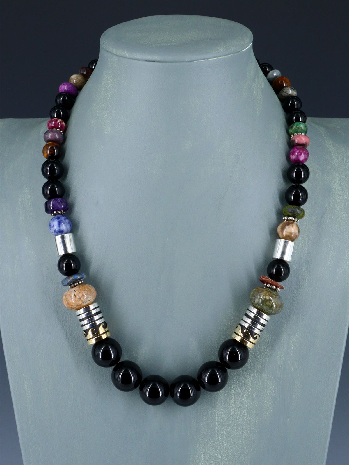 Navajo 21" Black Marble Large Single Strand Beaded Necklace - PuebloDirect.com