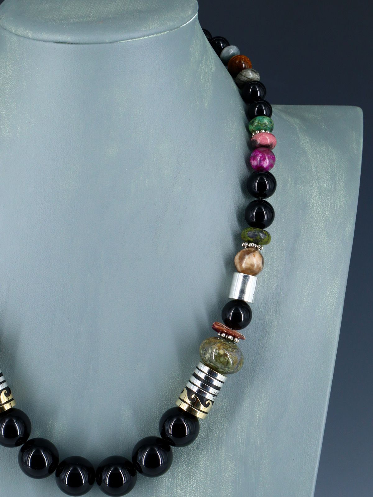 Navajo 21" Black Marble Large Single Strand Beaded Necklace - PuebloDirect.com