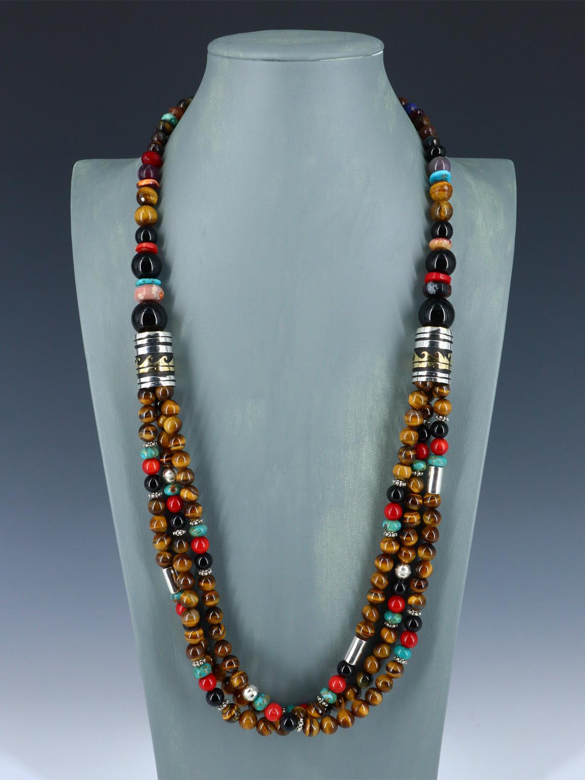 30" Navajo Tiger Eye Multi Strand Beaded Necklace