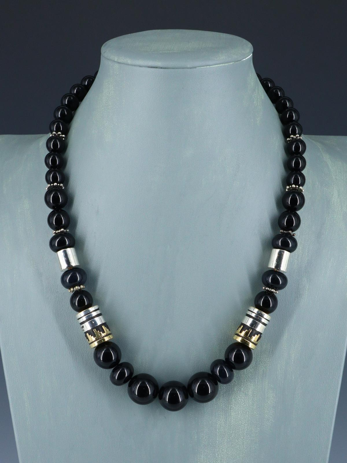 Navajo 21" Black Marble Large Single Strand Beaded Necklace - PuebloDirect.com