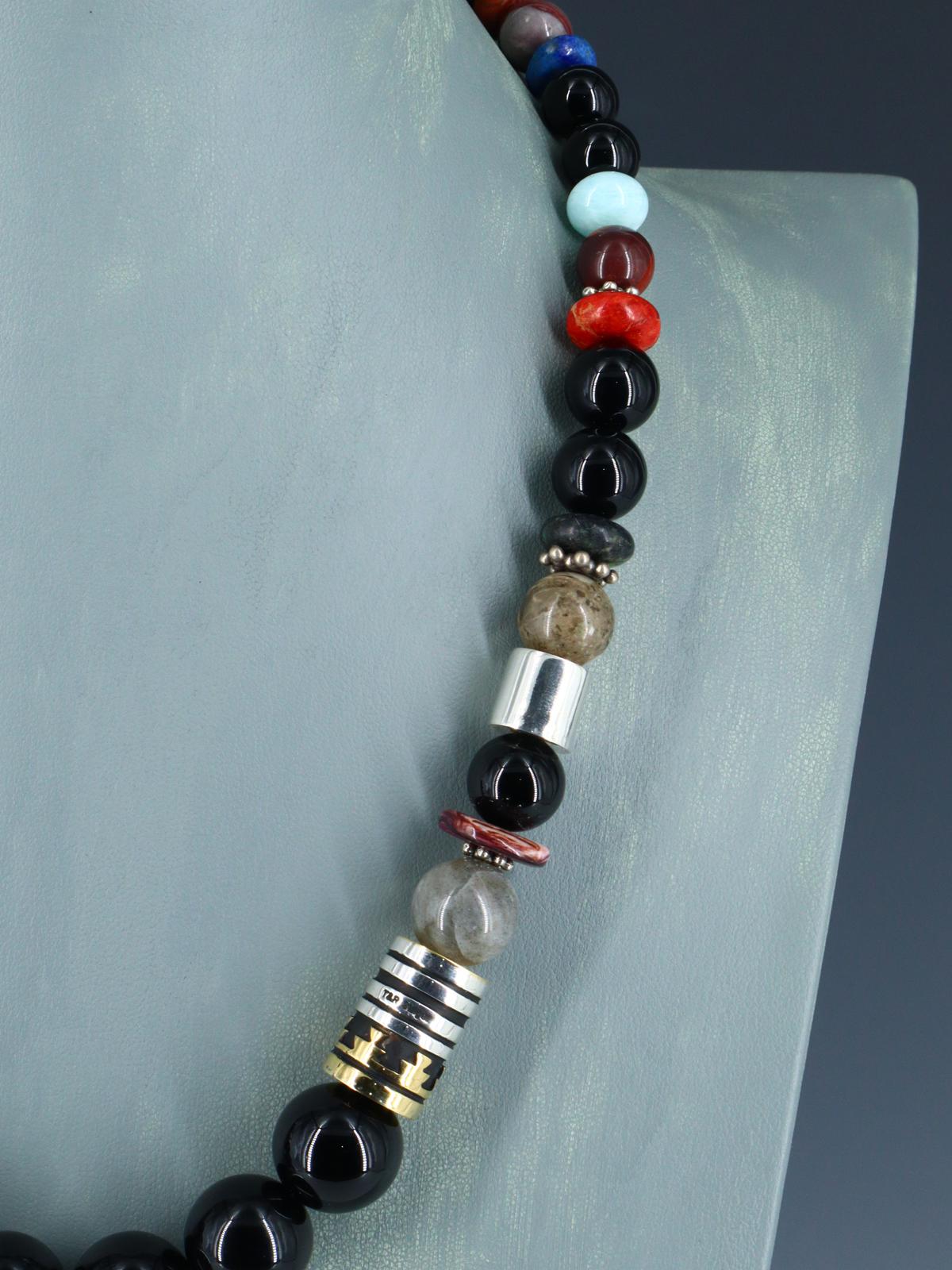 Navajo 21" Black Marble Large Single Strand Beaded Necklace - PuebloDirect.com