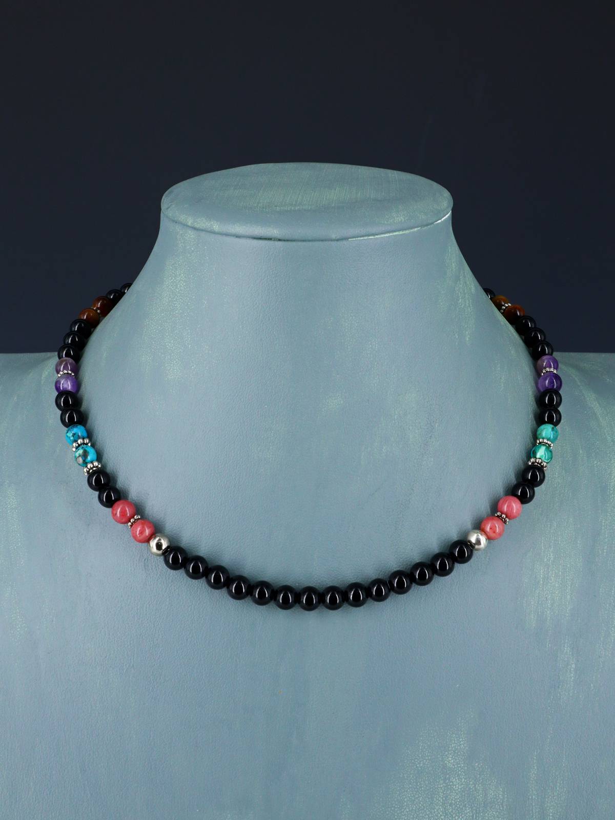 16" Navajo Single Strand Onyx Necklace