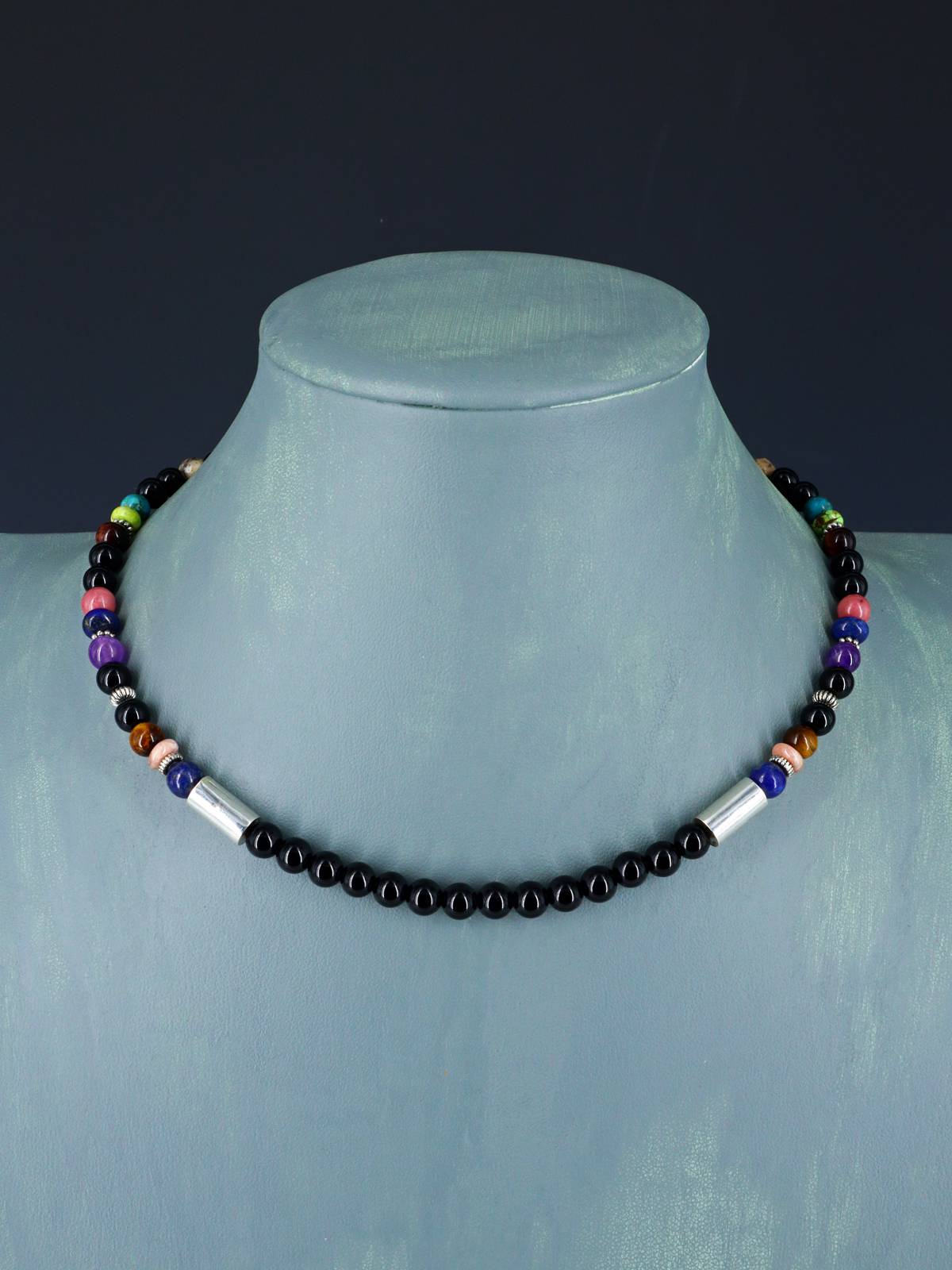 16" Navajo Single Strand Onyx Necklace