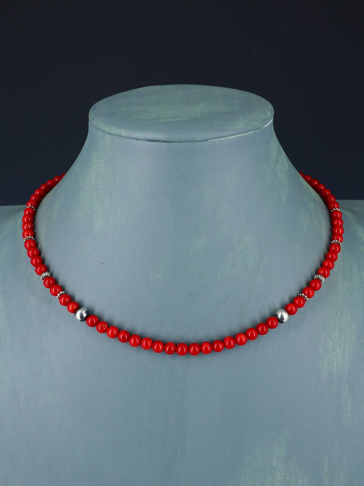 16" Navajo Single Strand Dyed Bamboo Coral Necklace