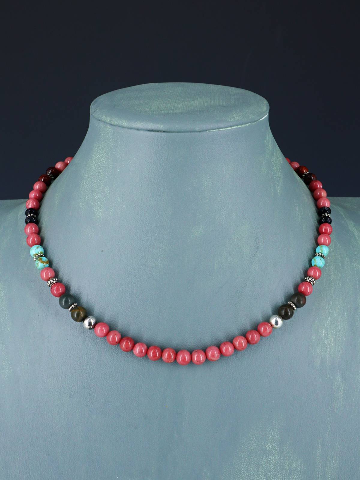 16" Navajo Single Strand Pink Marble Necklace - PuebloDirect.com