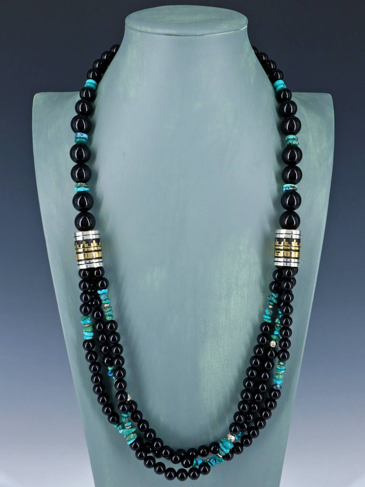 30" Navajo Onyx Multi Strand Beaded Necklace