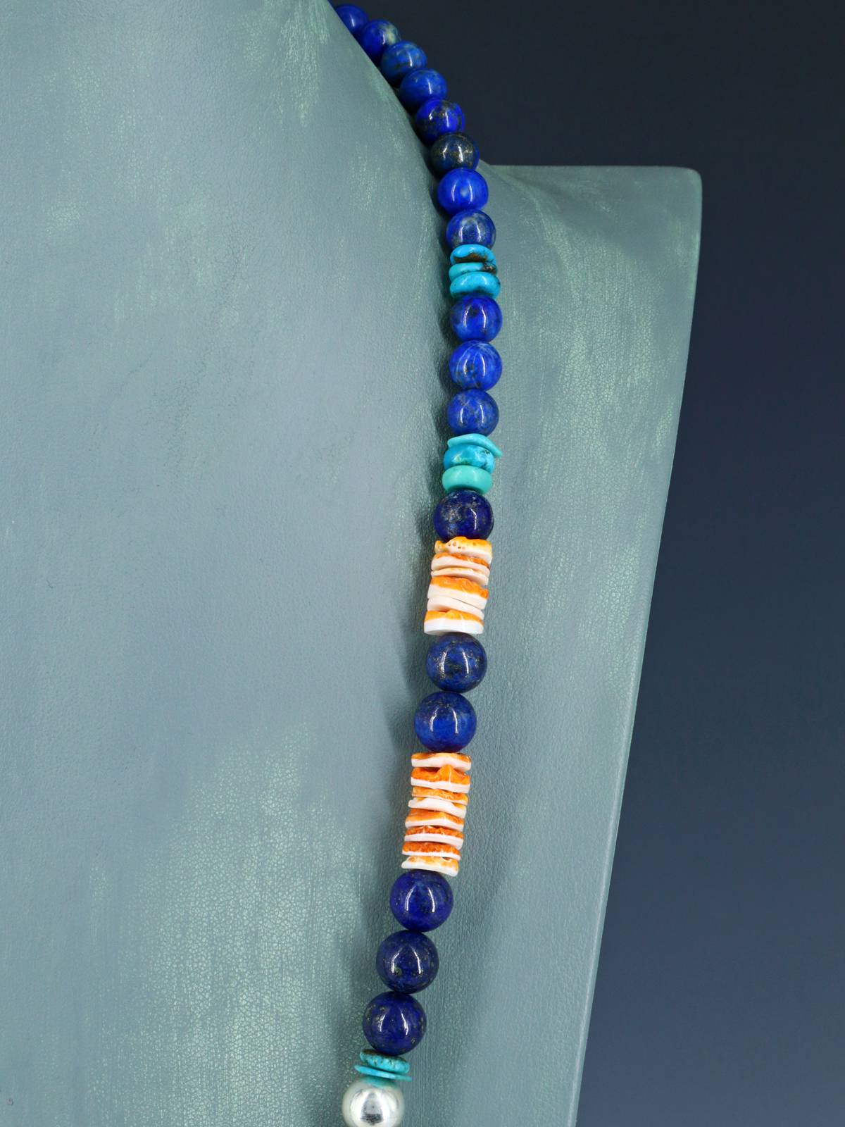 Lapis and Spiny Oyster Beaded Single Strand Necklace