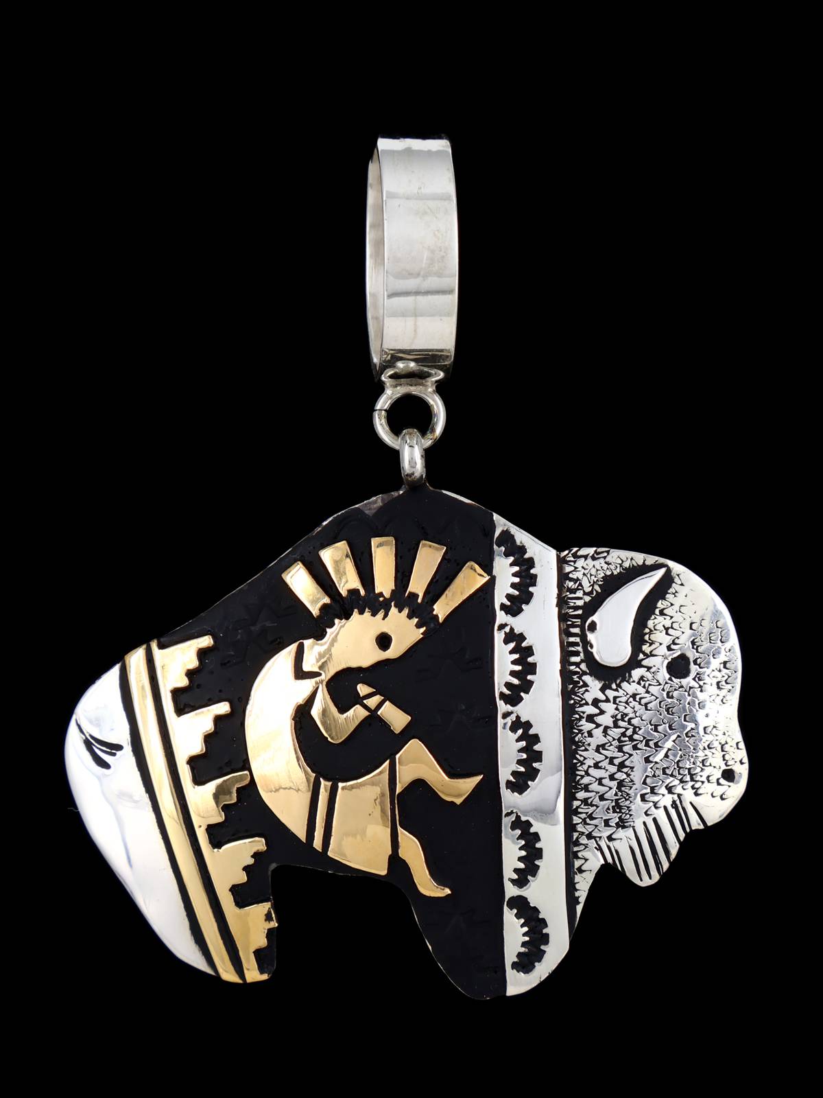 Native American Sterling Silver and Gold Overlay Buffalo Pendant