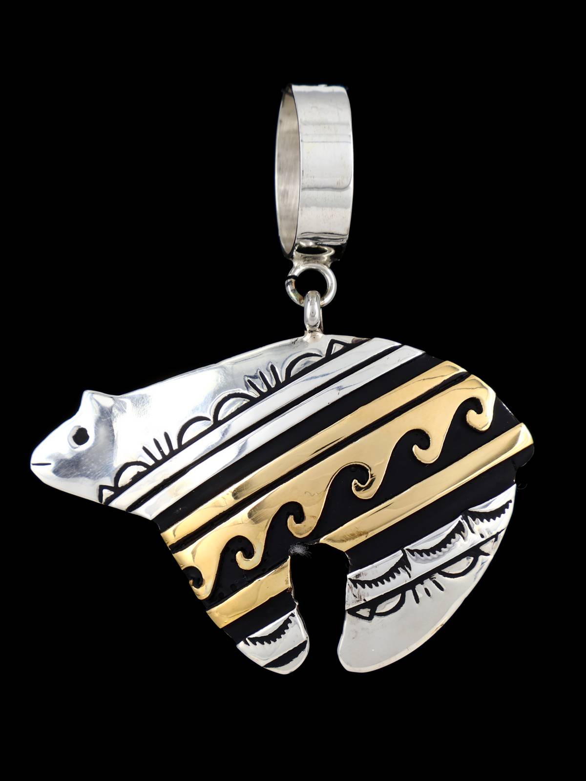 Native American Sterling Silver and Gold Overlay Bear Pendant