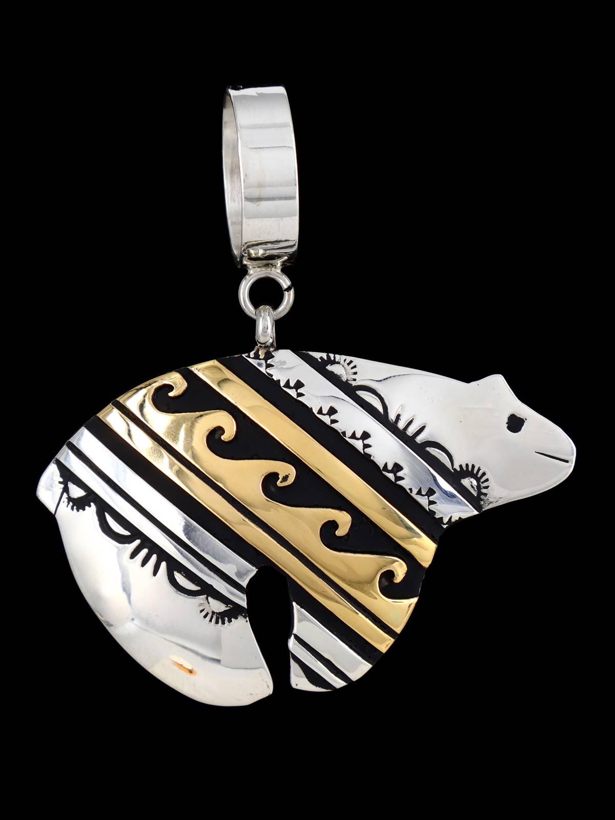 Native American Sterling Silver and Gold Overlay Bear Pendant
