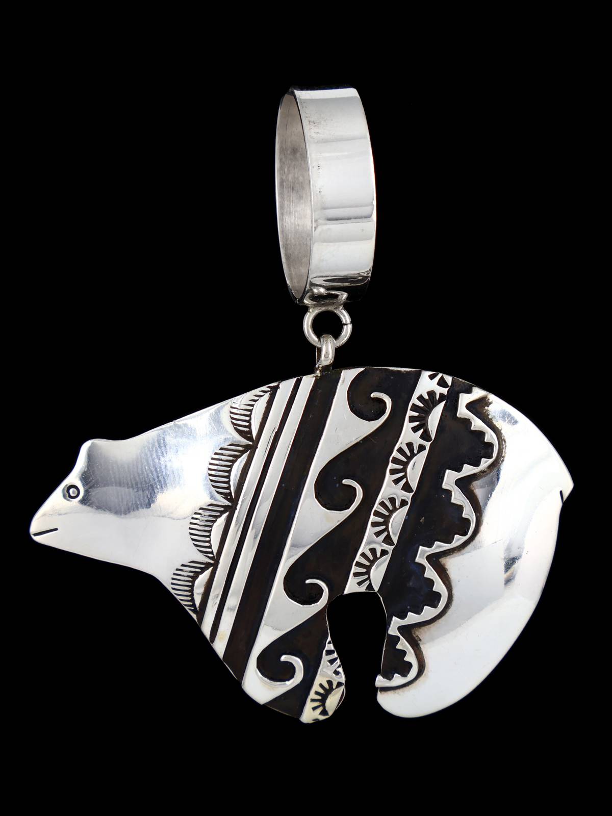 Native American Sterling Silver Overlay Bear Pendant